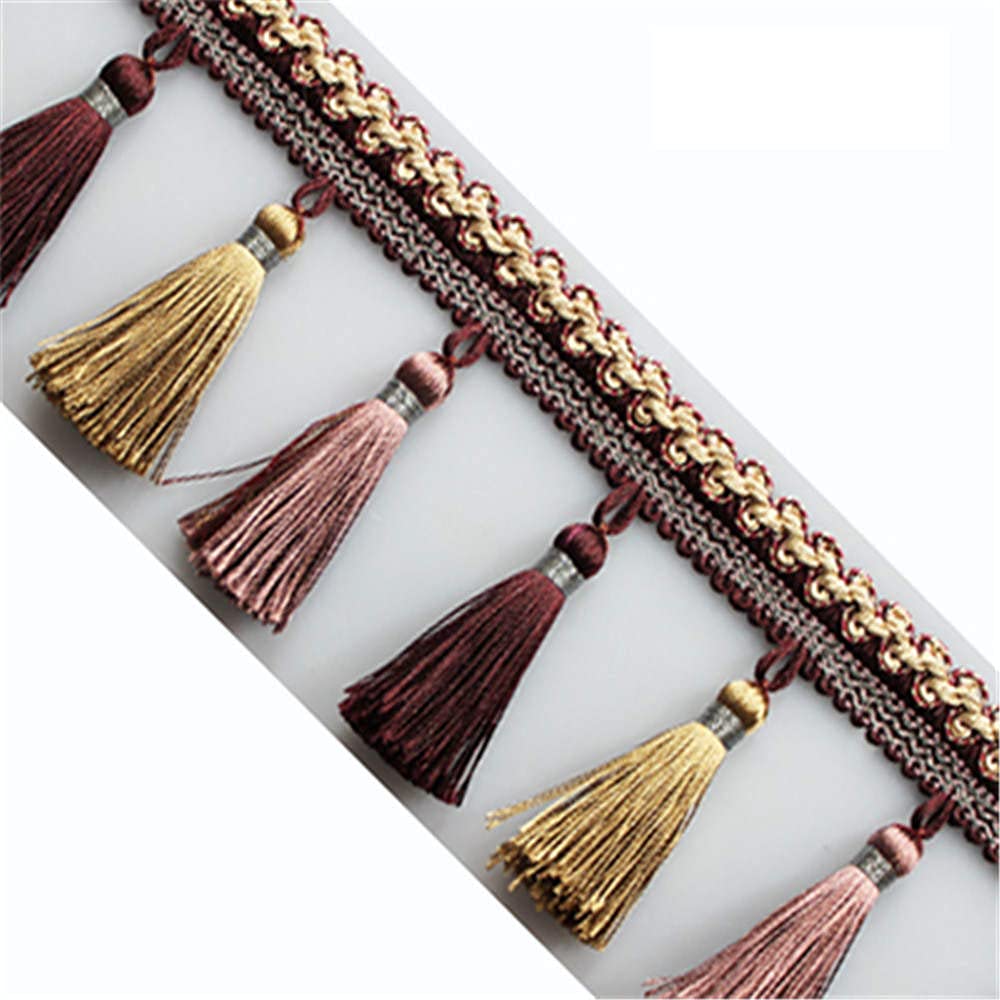 GIVBRO Fringe Trimming Tassel Lace Ribbon Hanging Ball Trimming for Curtain Sewing Costume Accessories, 1 Meter (#H)