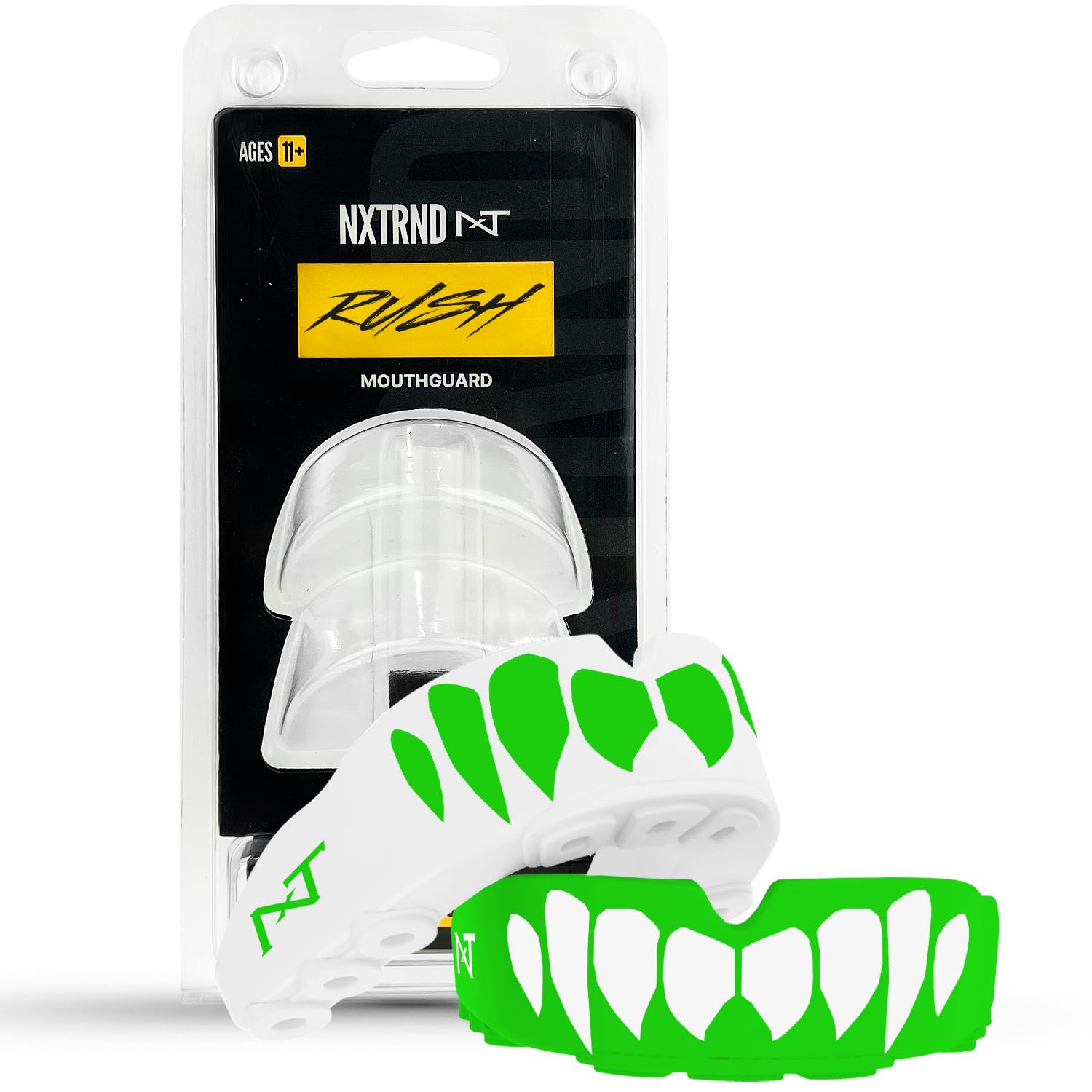 Nxtrnd Rush - Set di 2 paradenti a doppio strato, per calcio, boxe, MMA, basket, hockey, lacrosse, giovani e adulti (verde)