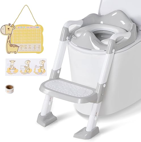 Asiento de entrenamiento para ir al baño con taburete, asiento de inodoro para niños pequeños con escalera, tabla de entrenamiento para ir al baño,