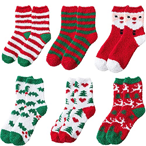 Hachera 6Paar Weihnachtssocken, Weihnachts Damen Kuschelsocken , Warme Wintersocken Hausschuhsocken, Kuschelsocken Damen Wintersocken, Wintersocken,Warme Flauschige Weihnachtssocken Cover