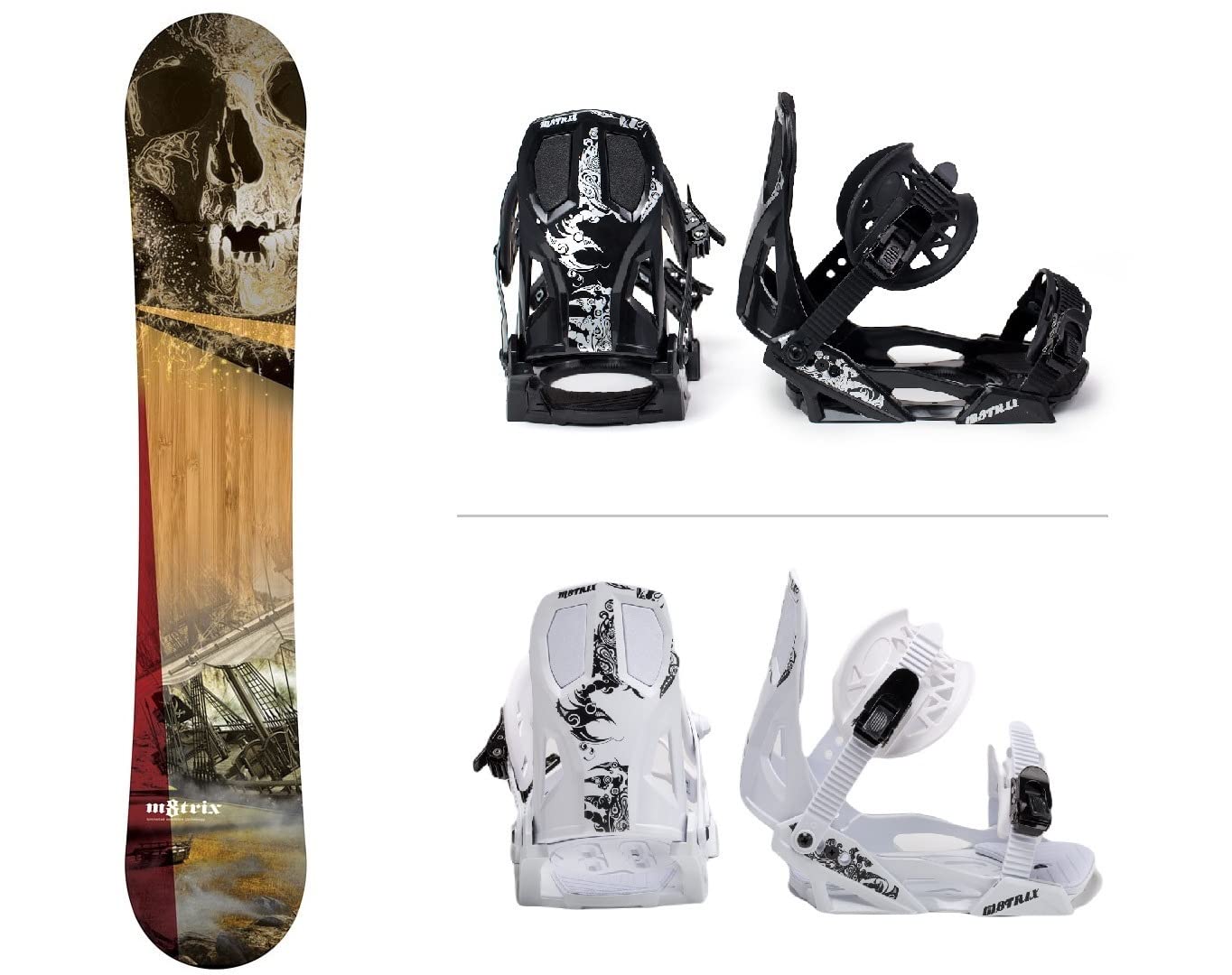 M8trix Adult Mutiny All-Mountain Freestyle Riding Snowboard with M8trix PH611 Bindings