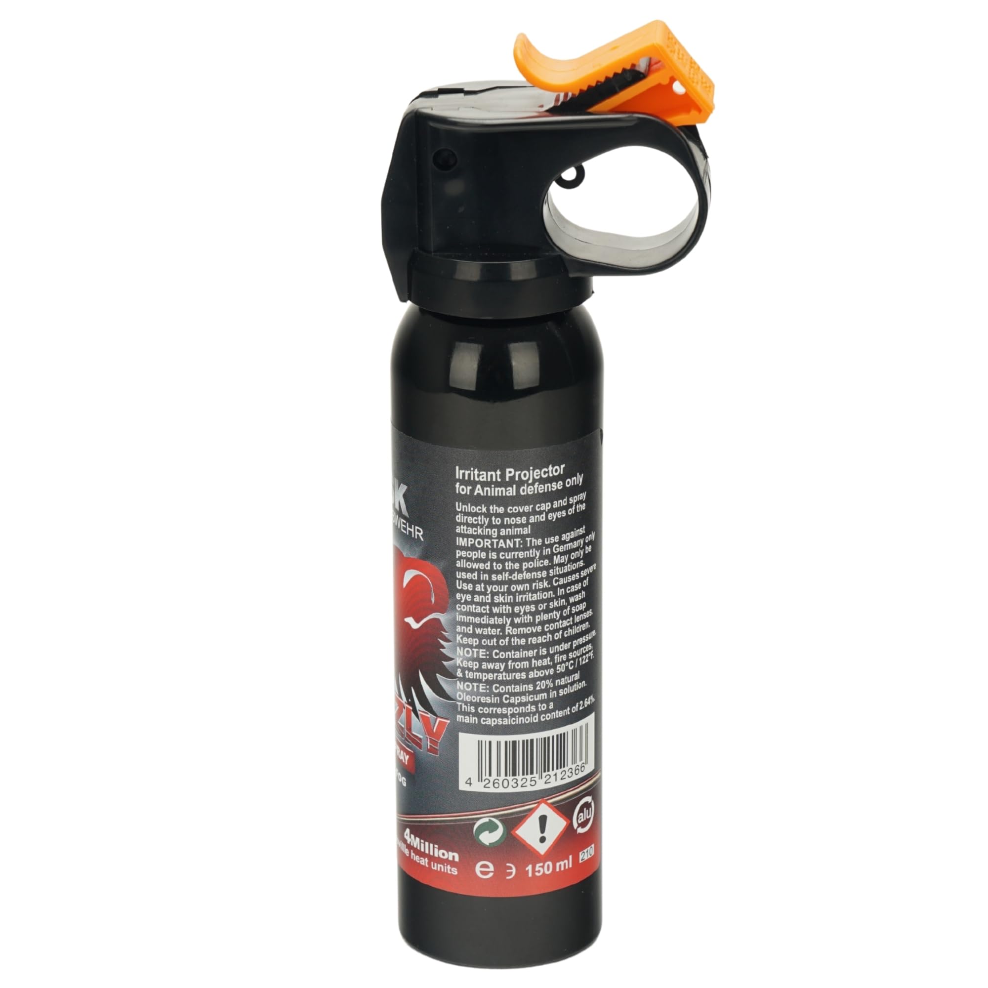 Pfefferspray Bärenverteidiger Tierabwehrspray Bärenabwehrspray Pfefferspray Breitstrahl Grizzly Made in Germany (150 ml) | Fingergriff
