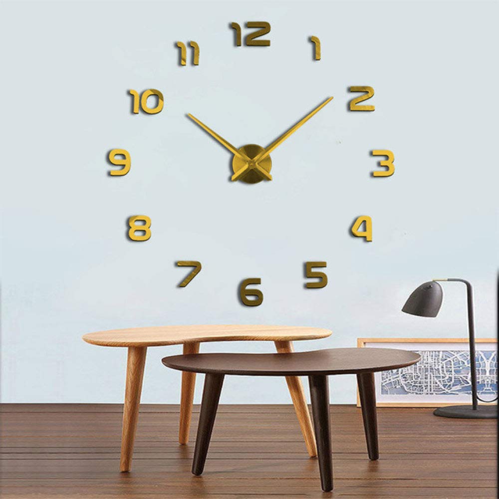 Horloge murale 3D miroir acrylique or autocollante avec aiguille quartz