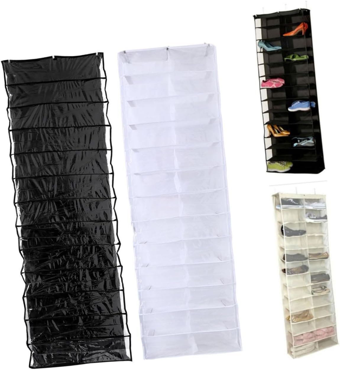 2PCS Over Door Shoe Organizer with Hanging Shoes Storage Rack for Closet and Bedroom Space Saving Black with Hooks for Slippers Belts Scarves and Items