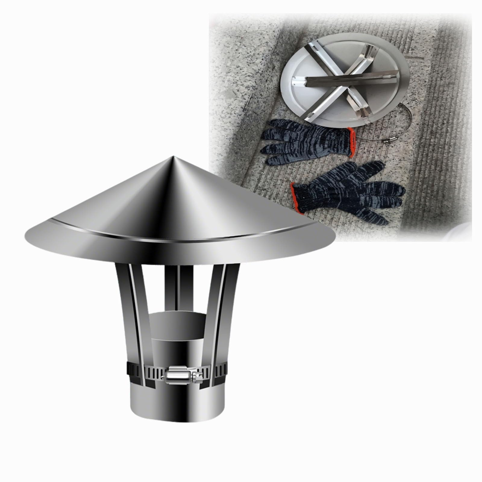 GKSNCJSMF Flue Cowl Chimney Cap for outside, Round Chimney Rain Cover with Fastening Device, Wood Stove Fireplaces Exhaust Topper, Adjustable Bottom Vent Caps, Animal Guard(14cm)