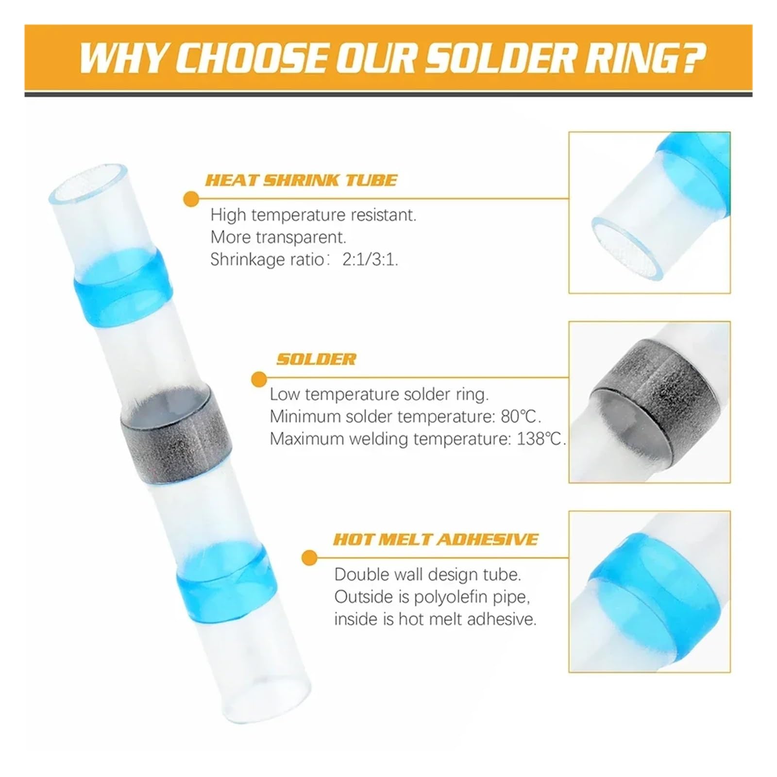 50/100/150/200/250/500pcs Practical Electrical Seal Heat Shrink Butt Terminals Solder Sleeve Wire Connectors(100PCS with Box)