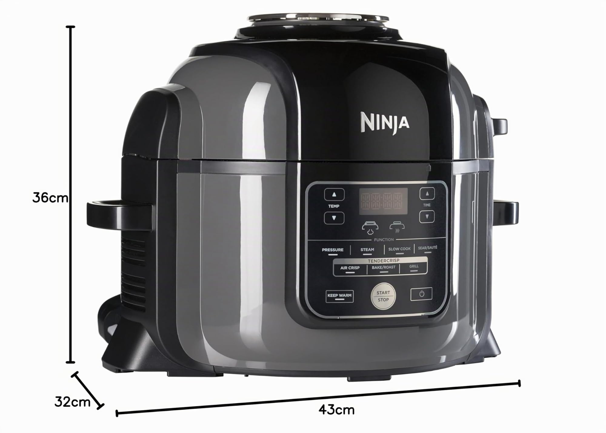 Ninja Foodi Olla eléctrica multifunción, 6 l, 7 funciones en 1, Olla a presión, Freír con aire, Cocción lenta, Parrilla y más, en acero galvanizado y negro, OP300EU