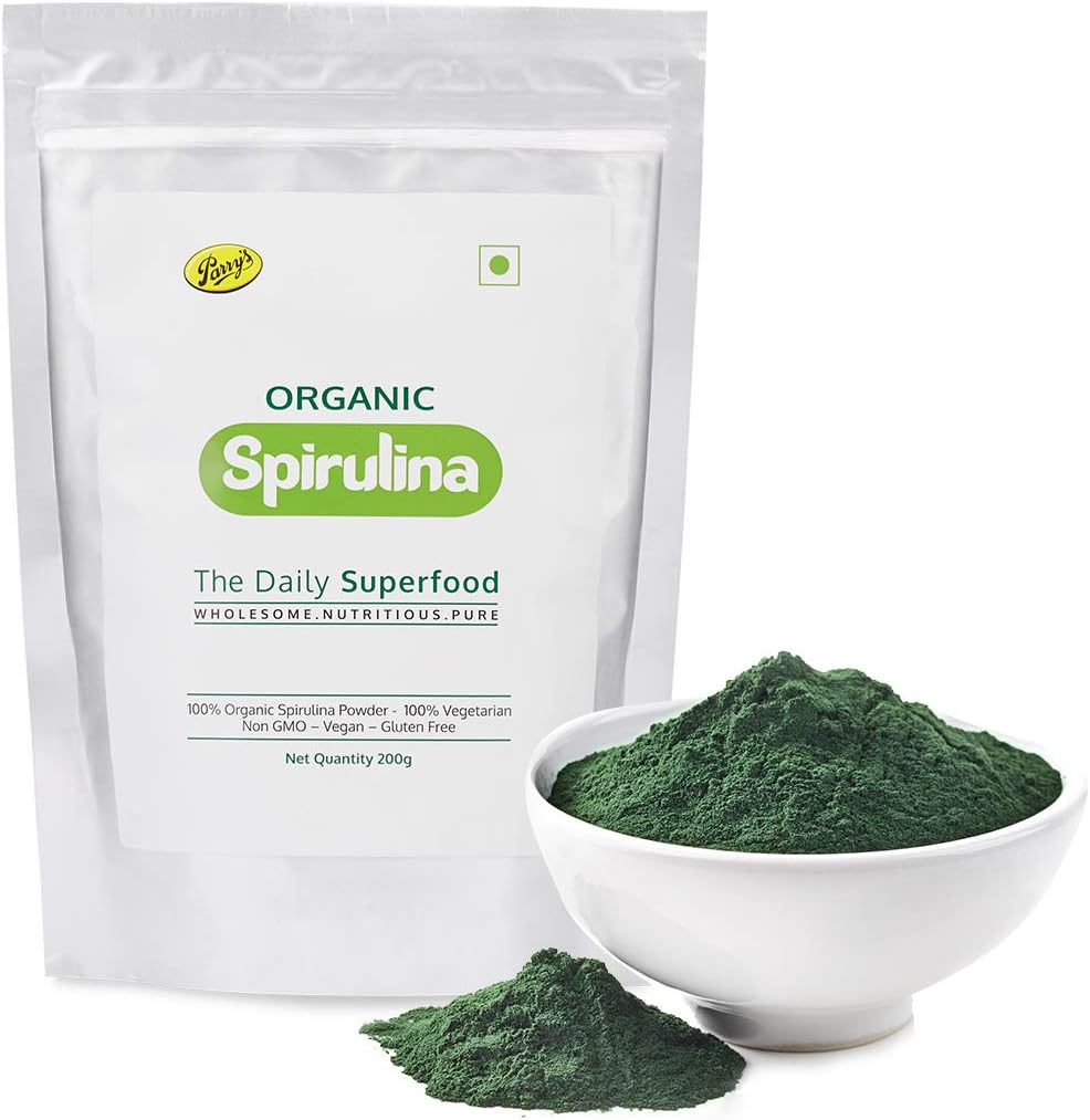 Parry's Wellness Organic Spirulina Powder - Most Bio-available Protein and Nutri-dense Superfood | Immunity & Health Supplement | Metabolism Booster 100% Vegan | Made In India - 200 gram