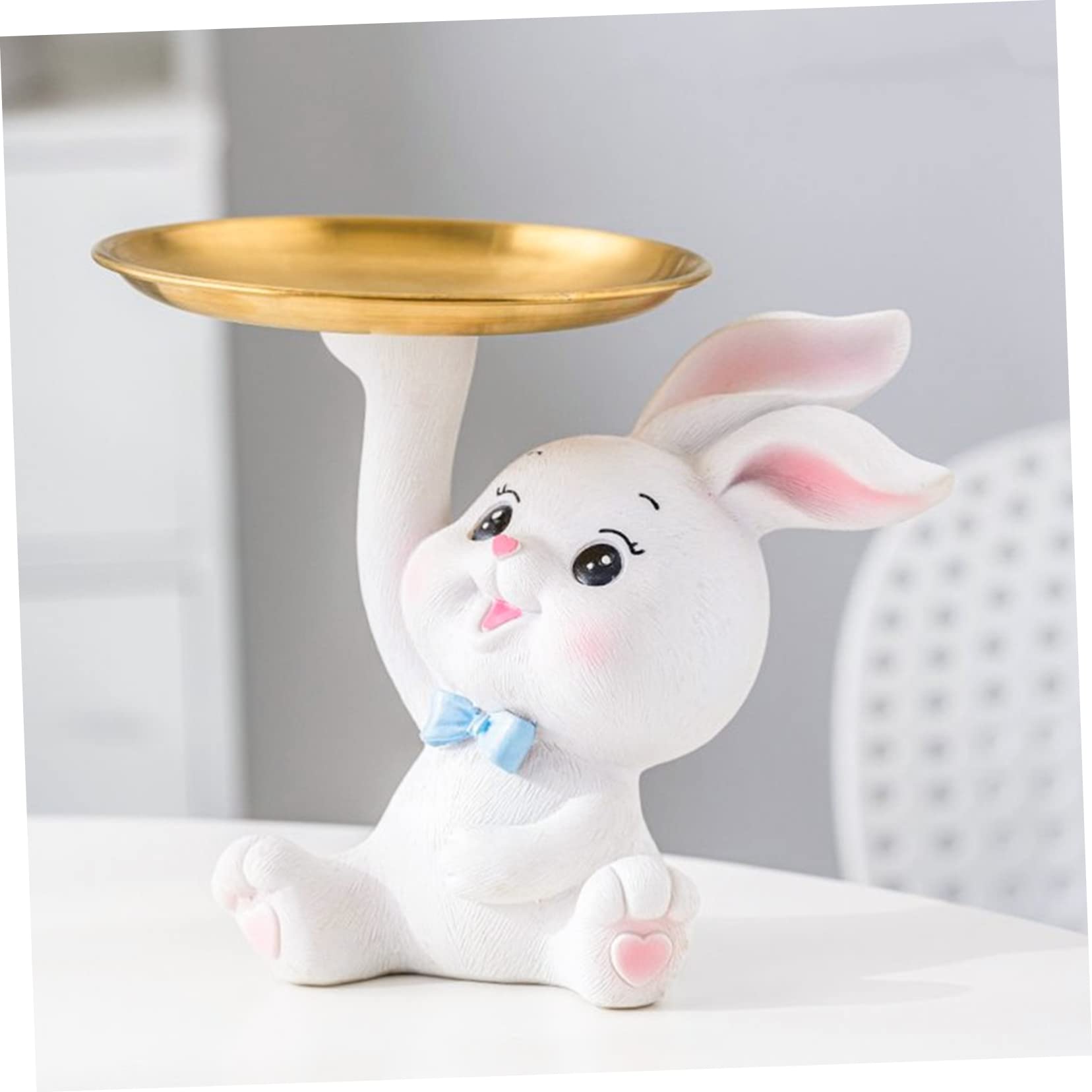 Bandeja Decorativa de Conejito para Guardar Joyas y Objetos Pequeños, Hecha de Resina y Acero Inoxidable, Adecuado para Tocador o Sala de Estudio