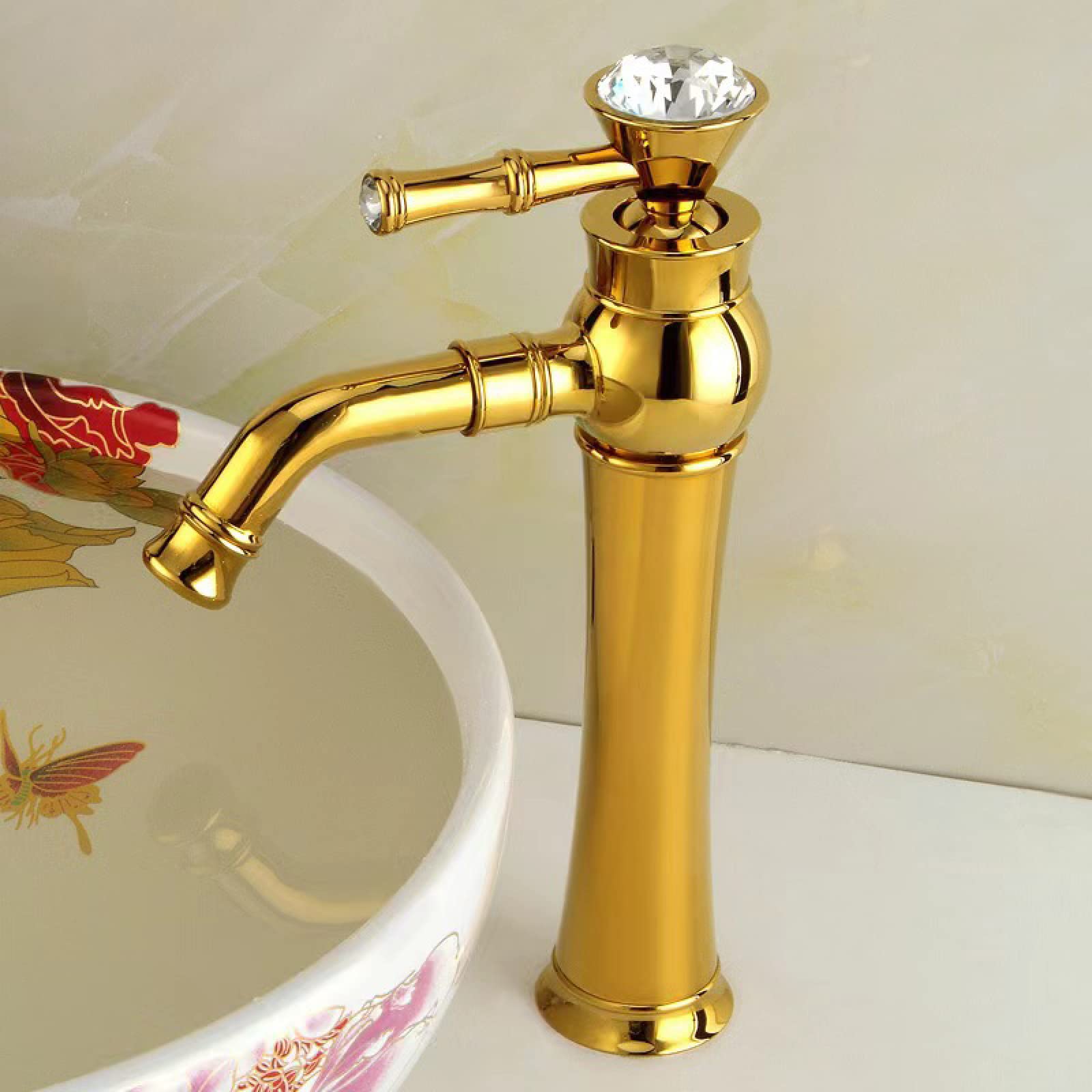 Robinet de lavabo vintage pivotant à 360° en laiton doré pour vasque monotrou
