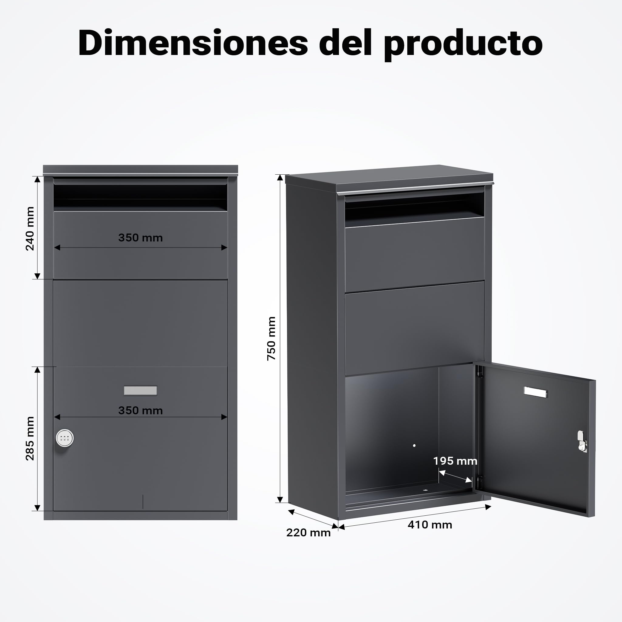 Wiltec Buzón para Paquetes Antracita 410 x 220 x 750 mm, buzón para Paquetes doméstico, recepción privada de Paquetes y Paquetes pequeños, buzón de Acero
