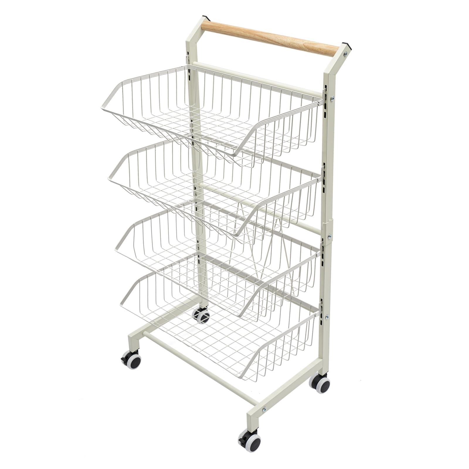 Expositor con 4 cestas con ruedas, cesta apilable, cesta para roedores de productos, soporte de rejilla, carrito de cocina, carrito de cocina grande, almacenamiento móvil