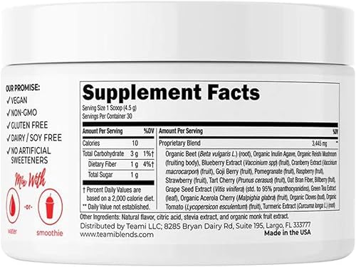 Miniatura 2 de Teami Delicioso polvo Super Reds para aumentar la energía y el apoyo inmunológico  Polvo de superalimento rojo con antioxidantes, minerales,