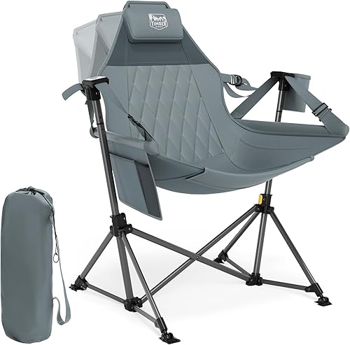 Miniatura 1 de TIMBER RIDGE Silla de camping tipo hamaca, silla hamaca oscilante de gran tamaño con respaldo y asiento ajustables para césped al aire libre,