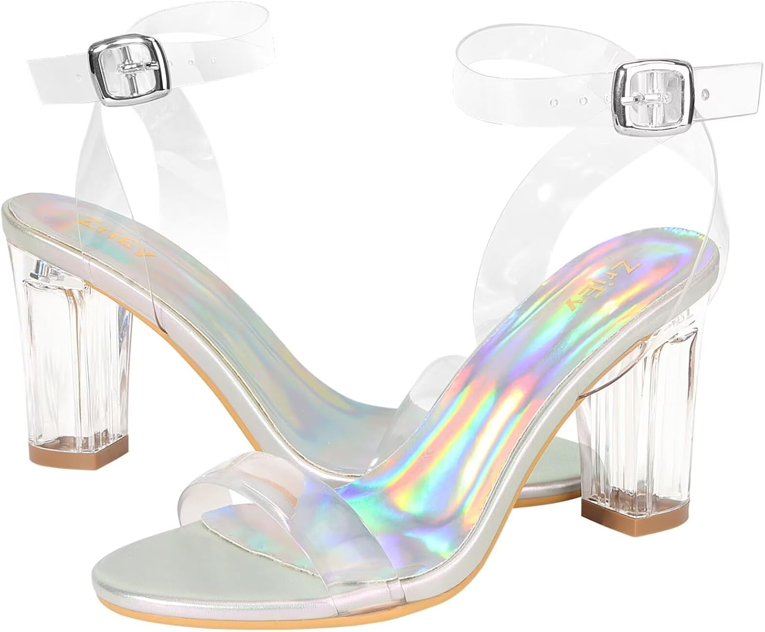 ZriEy Clear Block Sandals Chunky Heels for Women 3.35 Inch Open Toe Adjustable Ankle Strap Pump Sandals for Weddings Parties Daily Wear - Image 6