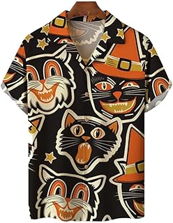 NAZENTI Halloween Hawaiian Unisex Shirt, Halloween Button Up Shirt for Men Fun Pumpkins Printed, Halloween Shirt for Men