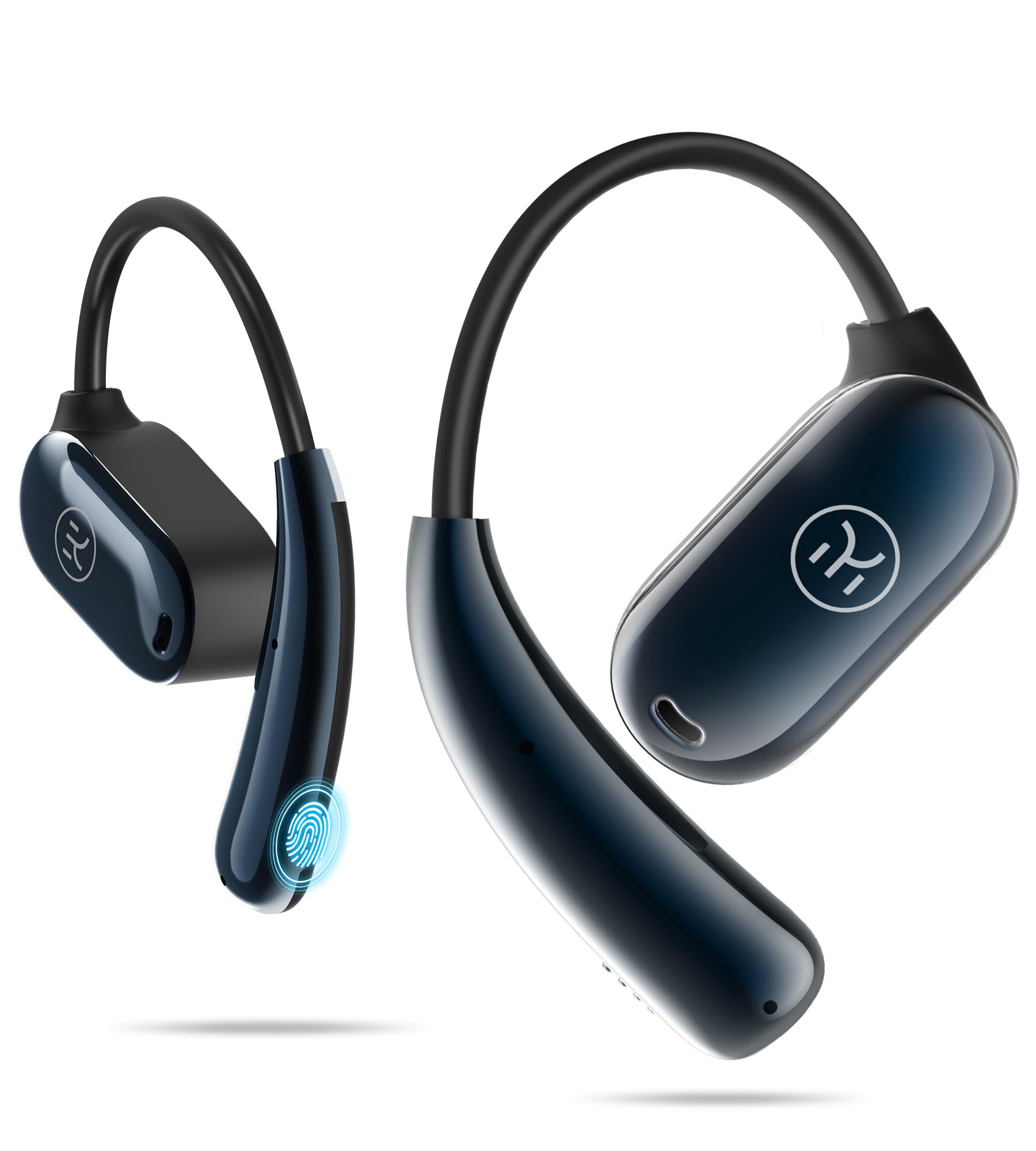 King Lucky True Wireless Open Ear Headphones, Bluetooth 5.3 Wireless Earbuds with Mic, Dual Link Open Owls Hanging Earphones Lightweight 7.3g 60Hrs Playtime,for Sports Running Workout (Grey - Black)