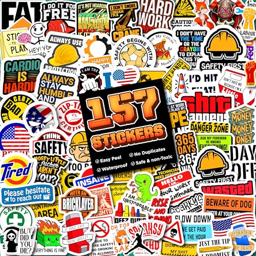 Bulk Safety Warning Vinyl Sticker Pack Waterproof Hard Hat Stickers for Construction Cool Stickers for Water Bottles Skateboard Laptop Luggage Tumbler Car & Phone Case