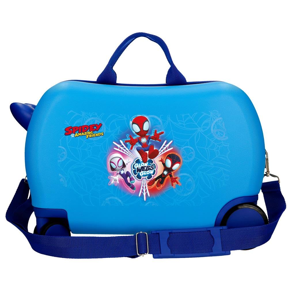 Joumma Bags Disney Marvel Spidey Power of 3 walizka dziecięca, walizka kabinowa, z tworzywa ABS, praktyczne wnętrze z dwiema przegródkami, cztery podwójne, wielokierunkowe kółka obrotowe., niebieski