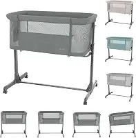 Kikkaboo Berço Noah, ajustável, rodas, anti-refluxo, abre de um lado, cor: cinza escuro