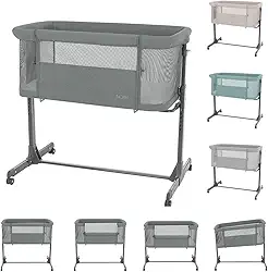 Kikkaboo Berço Noah, ajustável, rodas, anti-refluxo, abre de um lado, cor: cinza escuro