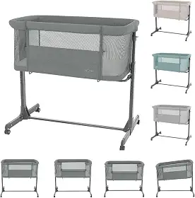 Kikkaboo Berço Noah, ajustável, rodas, anti-refluxo, abre de um lado, cor: cinza escuro