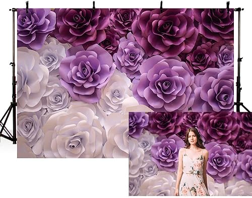 MEHOFOND Fondo de fotografía de rosas de 10 x 7 pies, color morado y blanco, para niña, cumpleaños, mujer, retrato de fondo para boda, despedida de