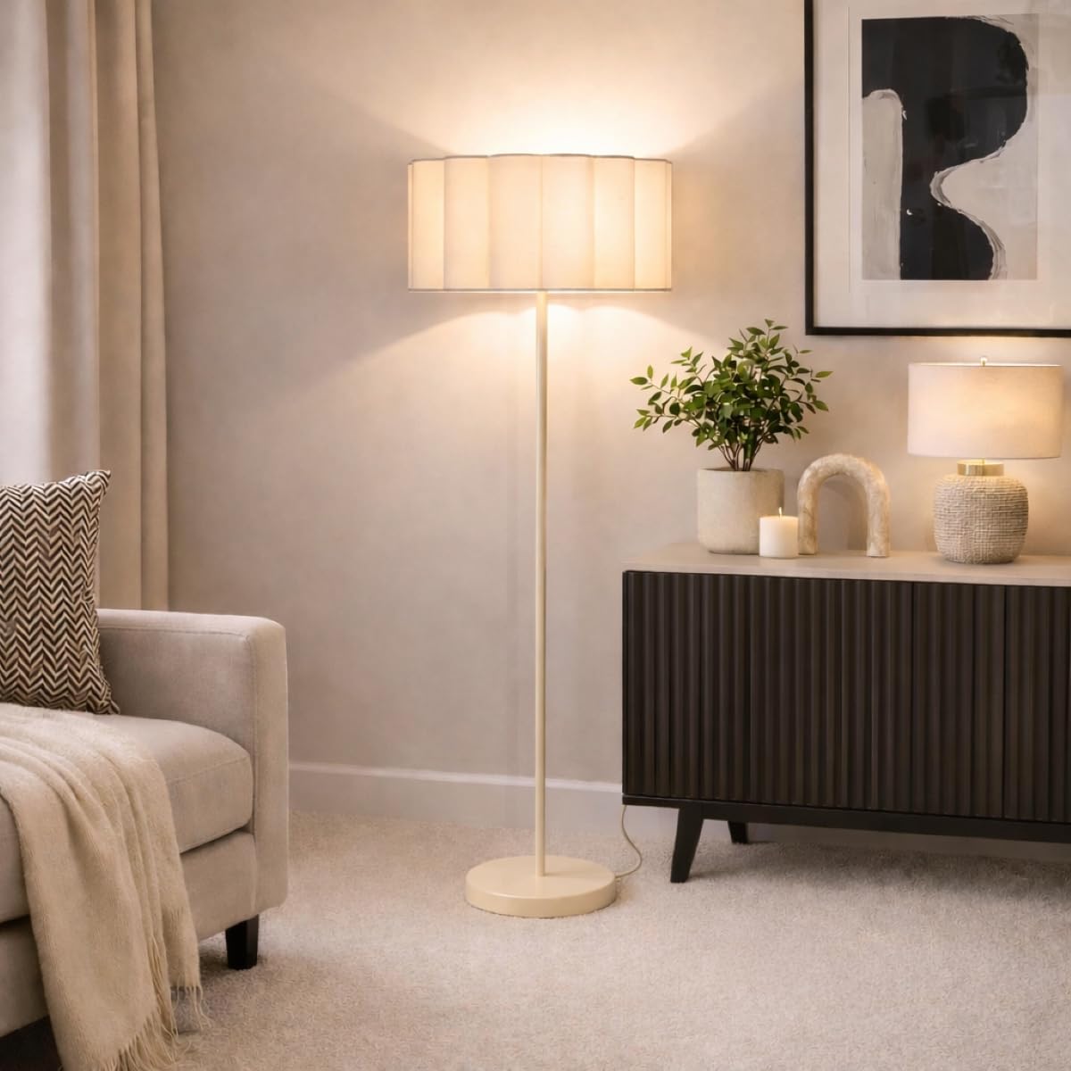 Cgc Lighting Cream Lampshade Indoor Floor Lamp Cream Off White Corner Standing Reading Light And Lampshade Living Room Lounge (Cream Lampshade)