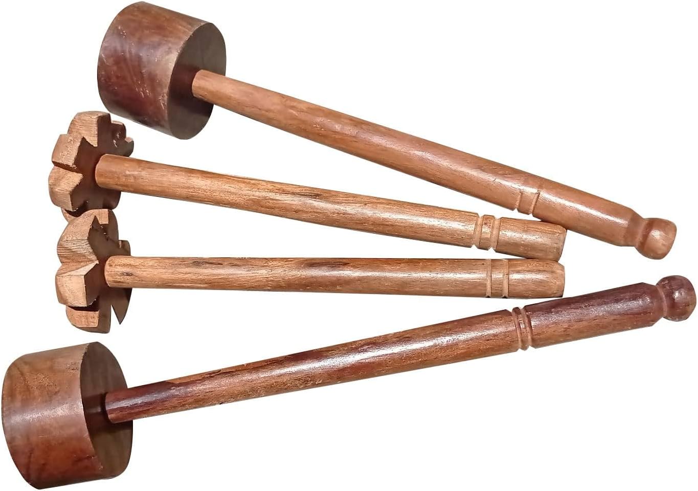 Wooden Meat Tenderizer Mallet, Set of 4, Flat and Spiked Head, Handcrafted Wood Kitchen Tool