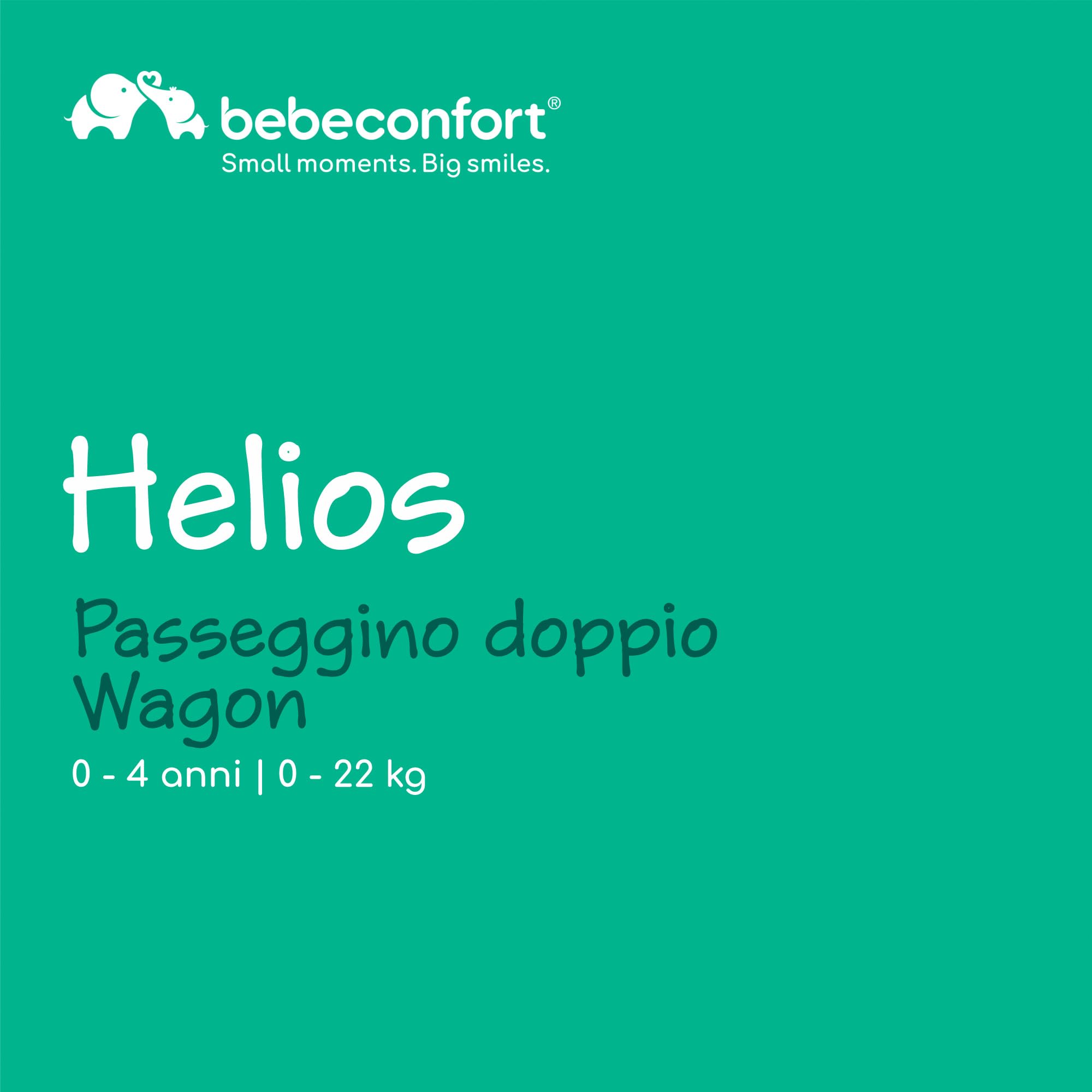 Bebeconfort Helios, Passeggino Gemellare dalla Nascita, 0-4 Anni, 0-22 kg, 2 Sedute Faccia a Faccia, Ruote Larghe All-Terrain, Compatto da Chiuso, Carretto bambini, Capottina, Mineral Graphite