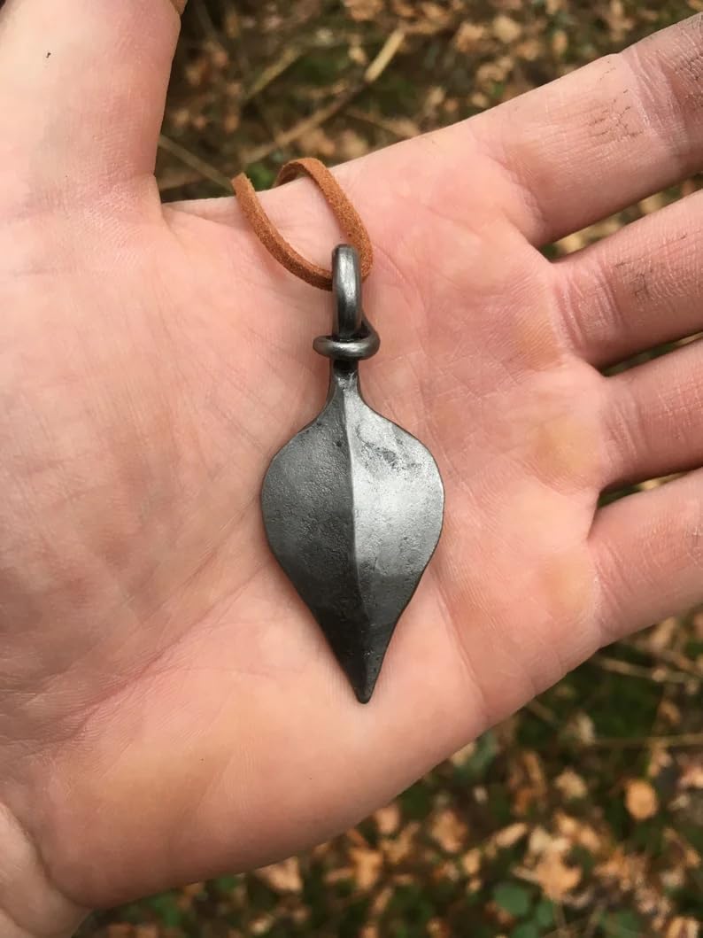 NauticalMart Leaf Pendant Handmade Forged Jewelry Iron Necklace History Fantasy Gift Celtic Amulet Norse/Medieval Pendant