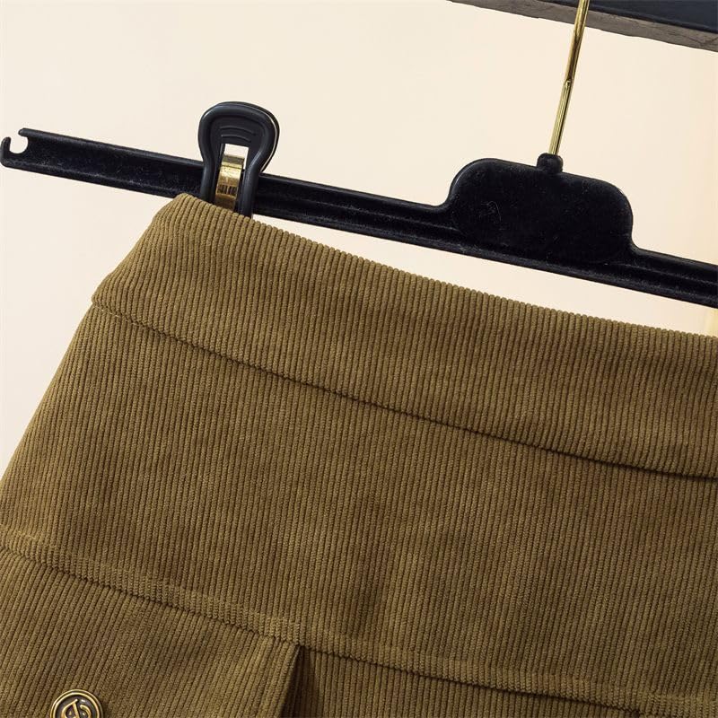 Falda Larga De Pana De Invierno para Mujer, Elástica, De Cintura Alta, Gruesa, Cálida, Informal, Elegante, De Corte A, Plisada, Midi con Bolsillos