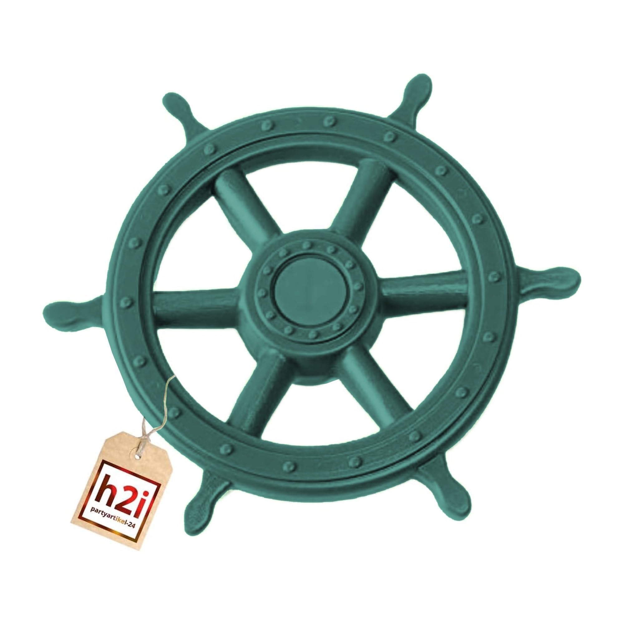 h2i Volante Torre de Juego y casita de Juego | Volante Pirata de plástico Resistente a la Intemperie | Volante móvil de Barco de Juego con Sonido Giratorio | Verde Oscuro