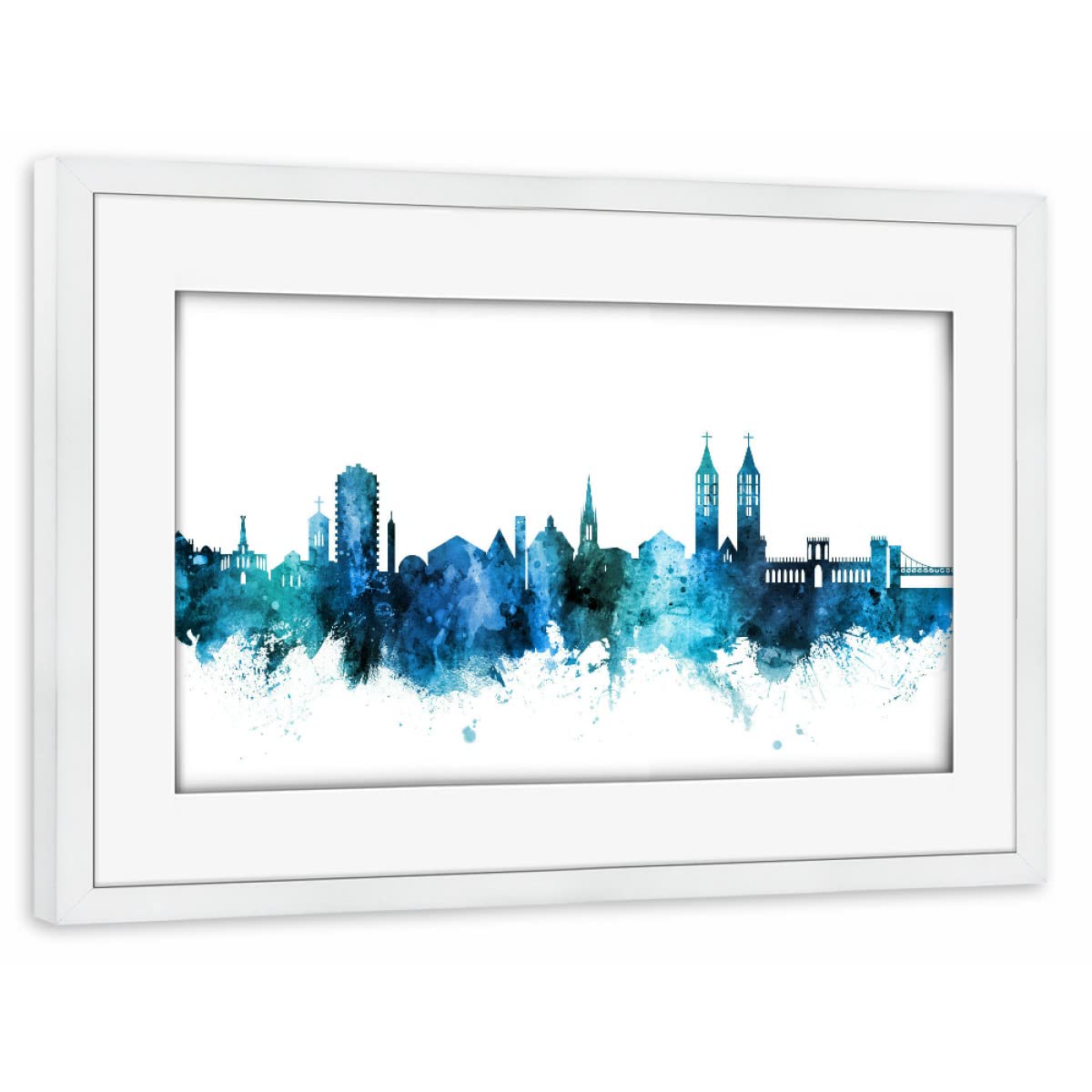 artboxONE Poster mit Rahmen weiß 45x30 cm Kassel Germany Skyline Blue von Michael Tompsett - gerahmtes Poster