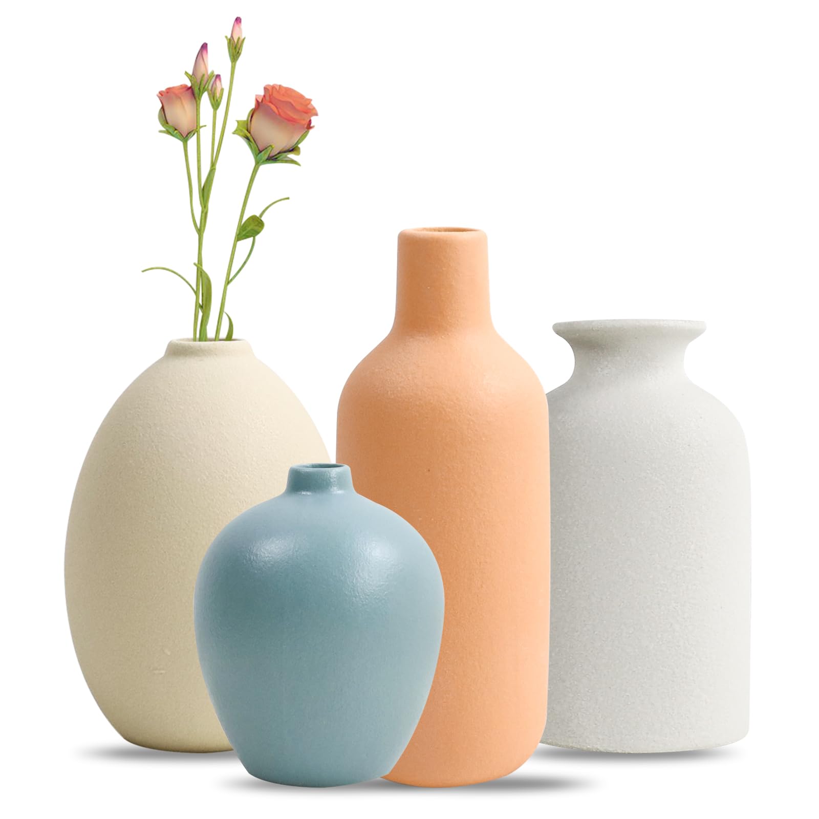 QUTHZZHY Juego de 4 Jarrones de Cerámica Pequeños de Colores, Jarrones de Cerámica Modernos y Blancos Mate para Hierba de Las Pampas, Decorativos para Salón, Boda, Cena