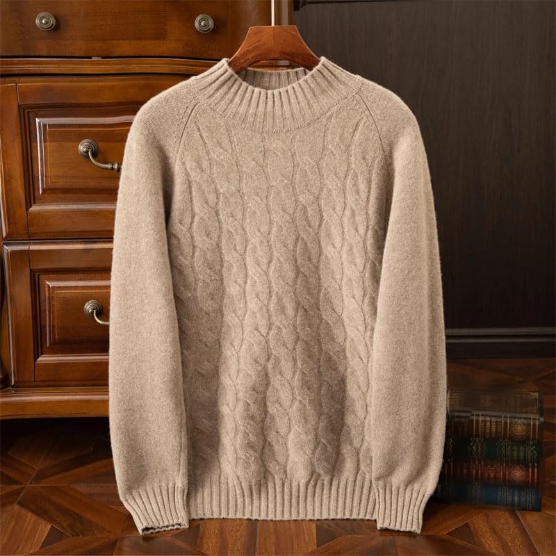 Dninmim Men's Cashmere Sweater Thick Twisted Flower Pullover Sweater Round Neck Comfortable Loose Jumper3