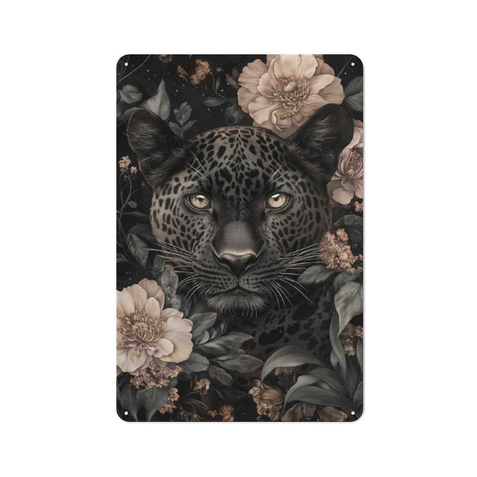 Junmoney Floral Black Leopard Tin Wall Plaque 30X20cm With For Bar Or Restaurant, Housewarming Present For People Styling Bar And Restaurant