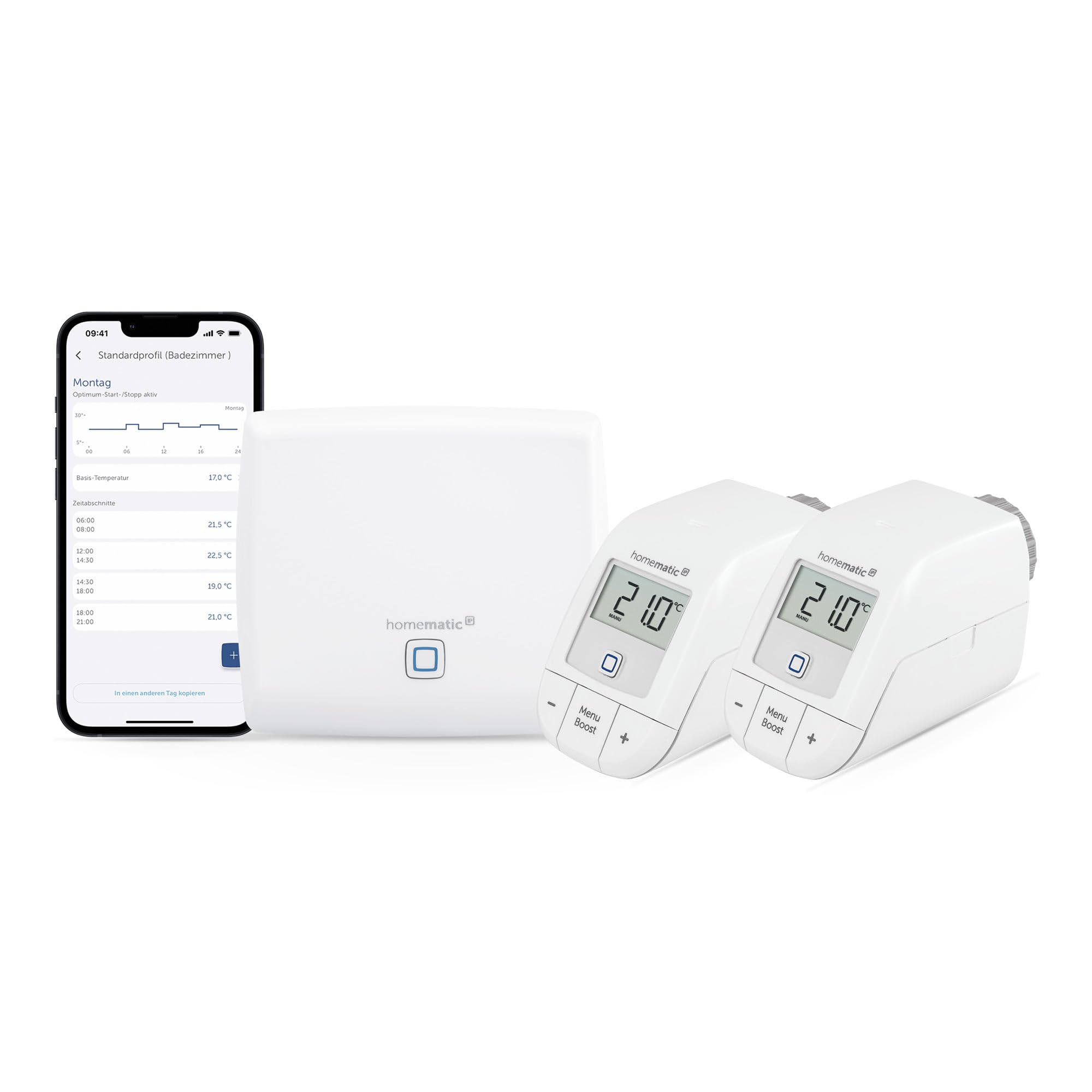 Homematic IP Smart Home Starter Set Heizen, Digitale Steuerung für Heizung mit oder ohne App, Alexa, Google Assistant, einfache Installation, Energie sparen, Thermostat, Heizungsthermostat, 156537A0