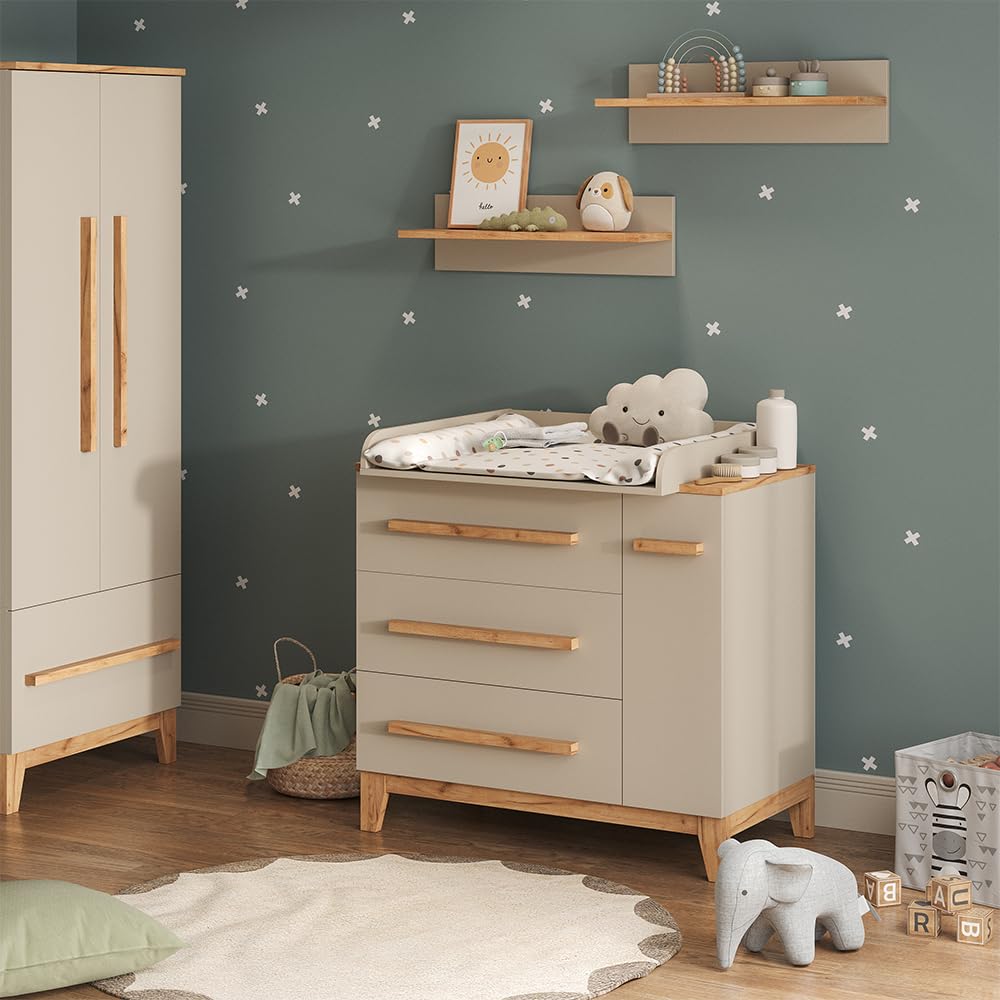 VitaliSpa Cambiador Malia, Cachemira/Artesanal, 98 x 98 cm con cajones, con Cambiador y Accesorio extraíble para facilitar la Limpieza