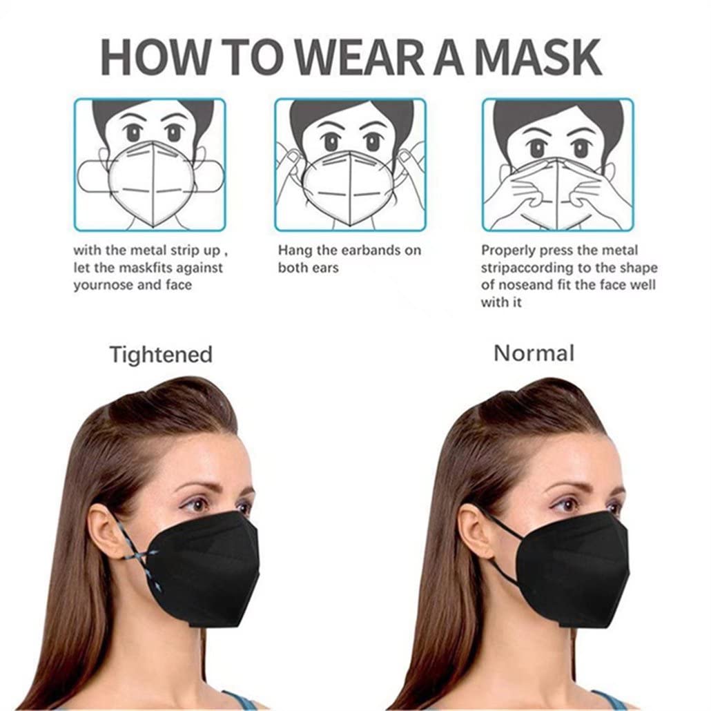 Wanwane Black KN95 Mask 20PCS Cup Dust Safety Face Masks Breathable 5 Layer with Elastic Ear Loop and Nose Bridge Clip for Adult Men & Women
