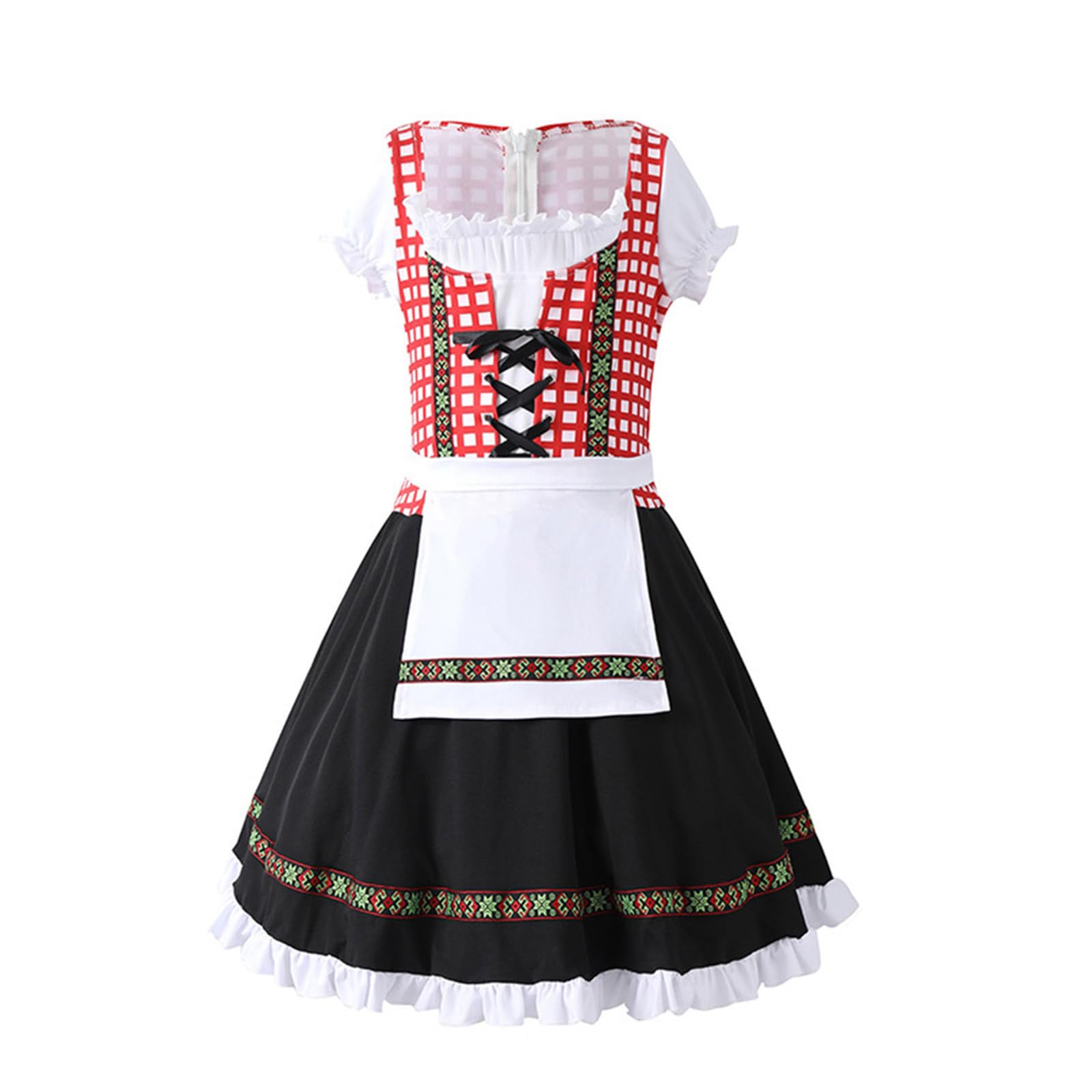 Girls German Dirndl Dress Oktoberfest Outfit Ruffle Short Sleeve Bavarian Costume Age 2-16 Years