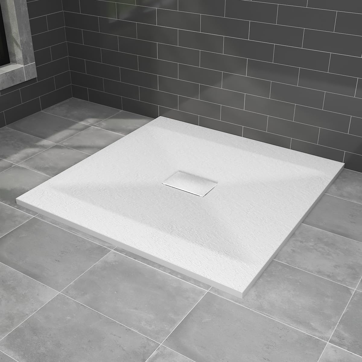 NRG 1000x1000mm White Shower Base Non-Slip SMC Square Shower Tray with Fast Flow Waste for Bathroom Enclosures