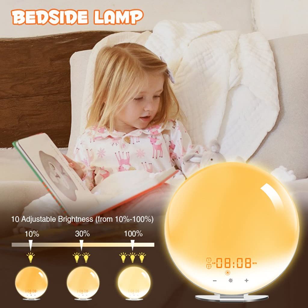 Wake Up Light Sveglia, Simulazione Alba/Tramonto, Radiosveglia Digitale, con Doppi Allarmi, Funzione Snooze, FM Radio