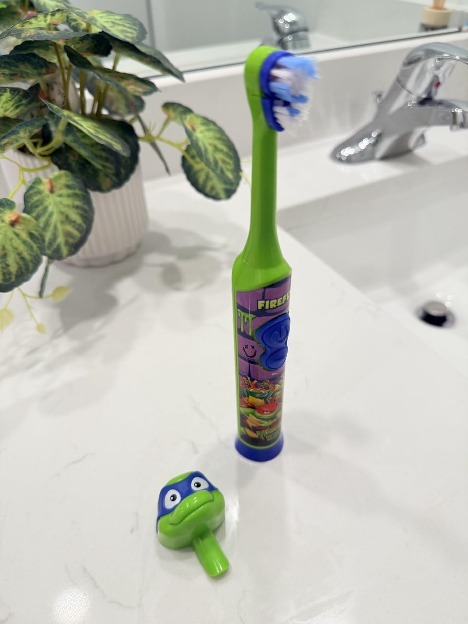 Firefly Clean N' Protect Teenage Mutant Ninja Turtles Power Toothbrush with 3D Character Cover, Soft Bristles, Battery Included, Ages 3+, 1+1