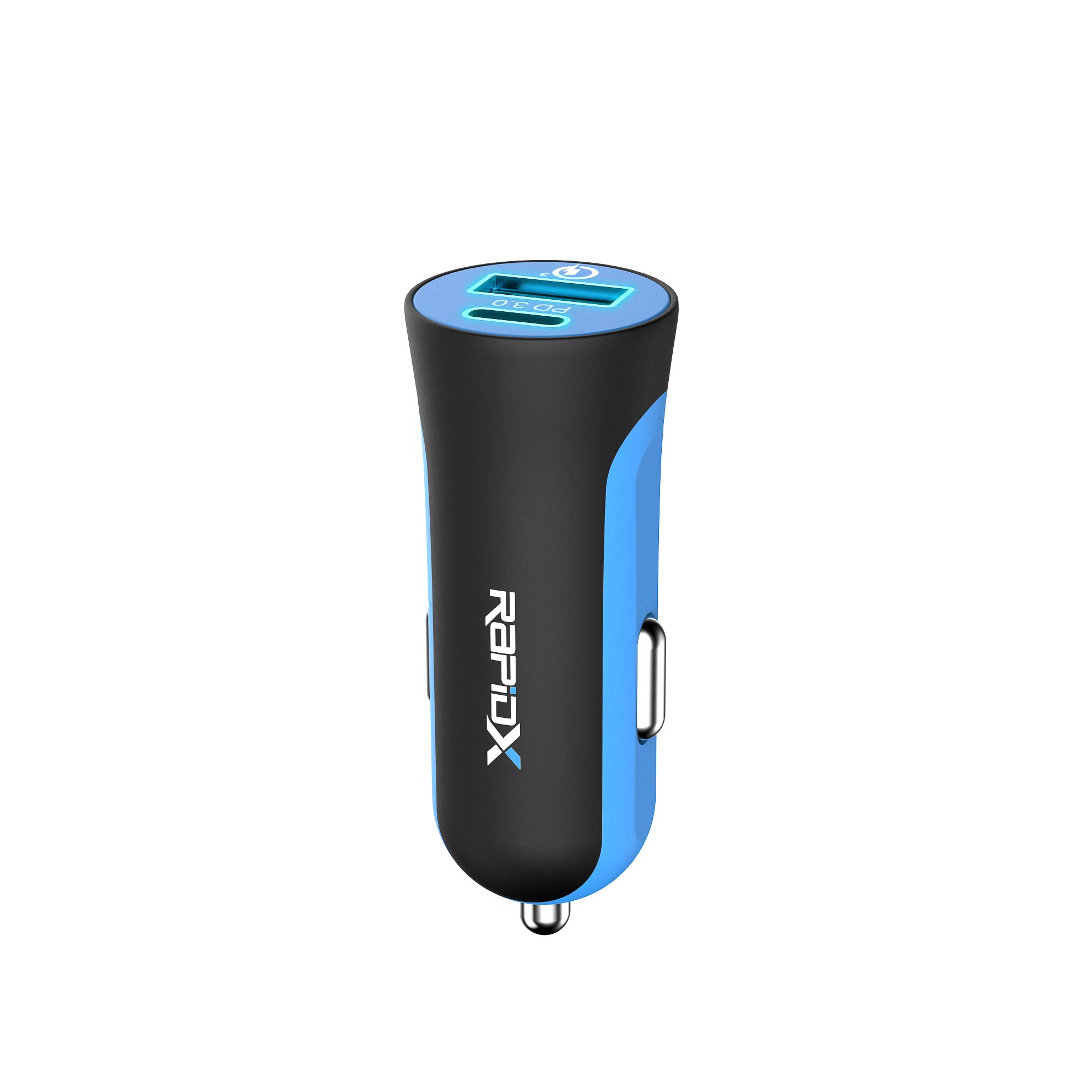 RapidX X2PD 30W USB-C PD Compact & Fast Dual Car Charger iPhone 14/13 / 12/11 / X / 8, Samsung Galaxy S22 S21 S20 S10 Note - Blue