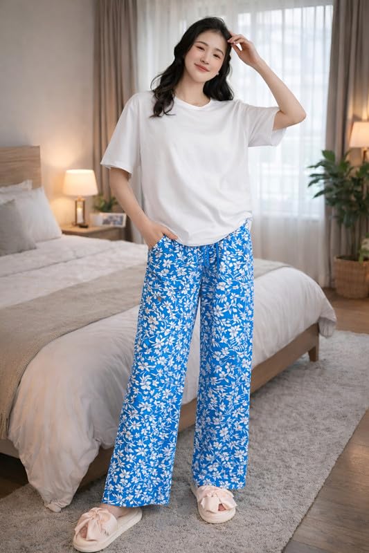Image of KSHS Printed Round Neck Short Sleeve Nightsuit Set | Pajama Set | Casual Night Dress for Women