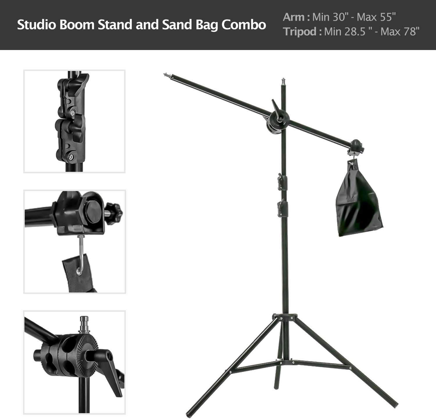 LS LIMO STUDIO LIMOSTUDIO 20 x 28 in Soft Box Reflector, 82.3" Light Stand Tripods, White Diffuser Cover, 55" Boom Stand, 78" Tripod and Sand Bag Combo, Carry Bag, 45W CFL Bulbs, AGG891