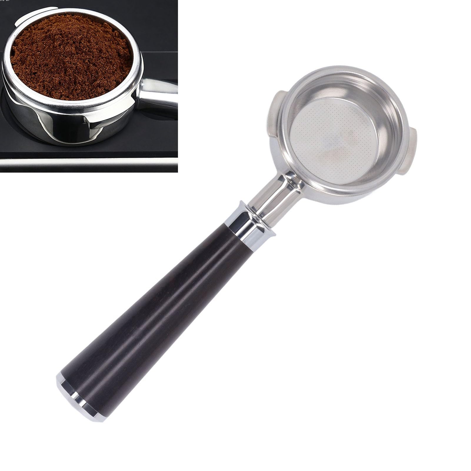 Portafiltro de café, portafiltro de 3 orejas con cesta de filtro de 58 mm for cafetera Nuova, mango de portafiltro de 58 mm, portafiltro sin fondo desmontable de acero inoxidable (un palo de rosa negr