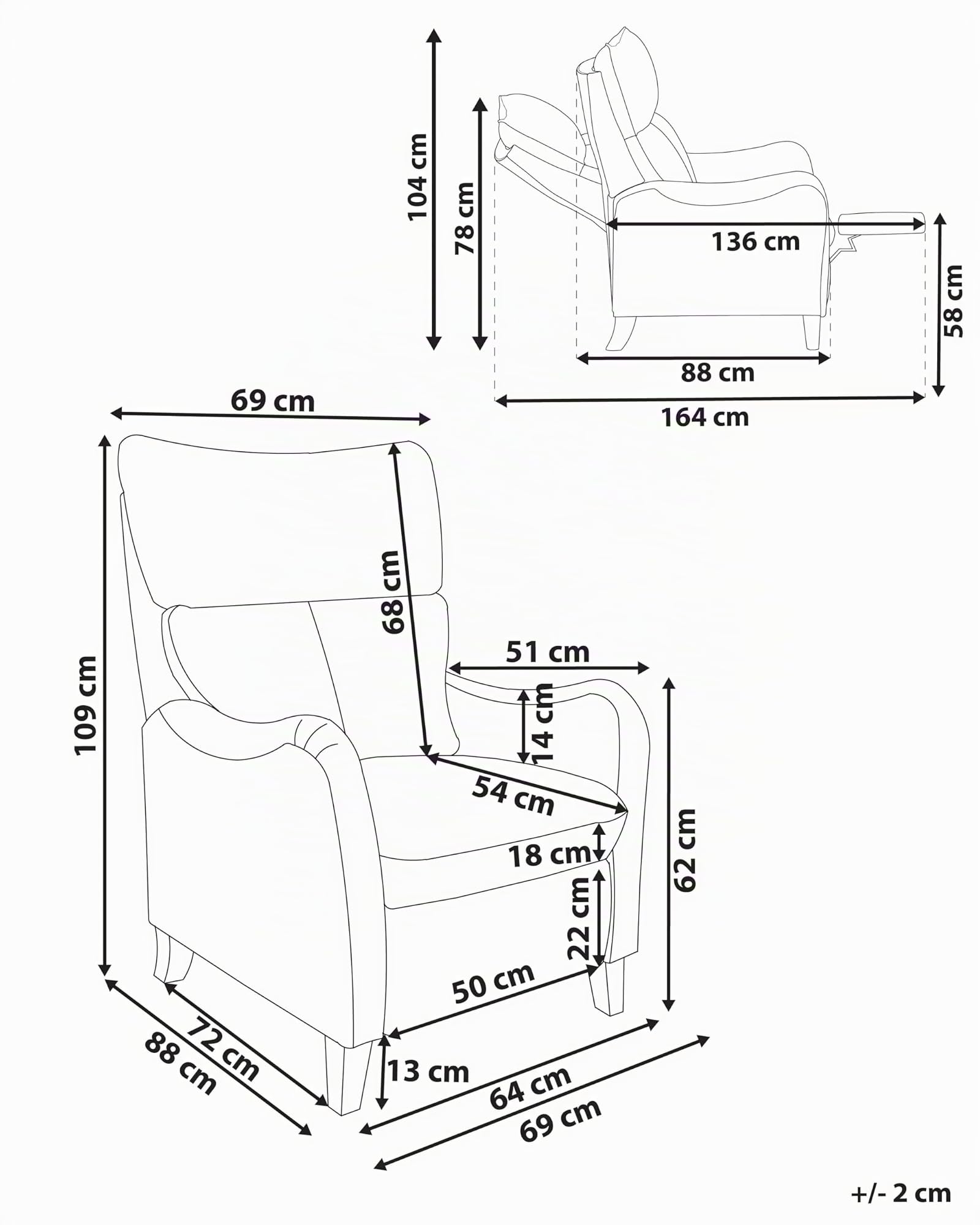 Beliani Fauteuil Inclinable en Tissu Beige Repose-Pieds et Dossier Réglable Rétro Royston