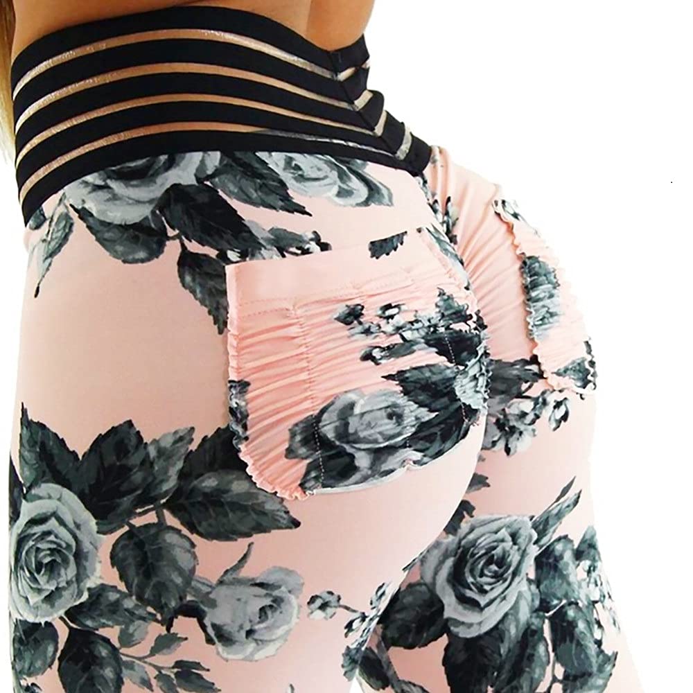 Meilidress Womens Ruched Butt Lifting Leggings High Waisted Workout Sport Tummy Control Gym Yoga Pants (Medium, 2-Pink)